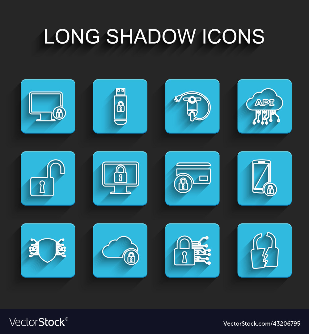 Set line cyber security cloud computing lock vector image Set line cyber security cloud computing lock