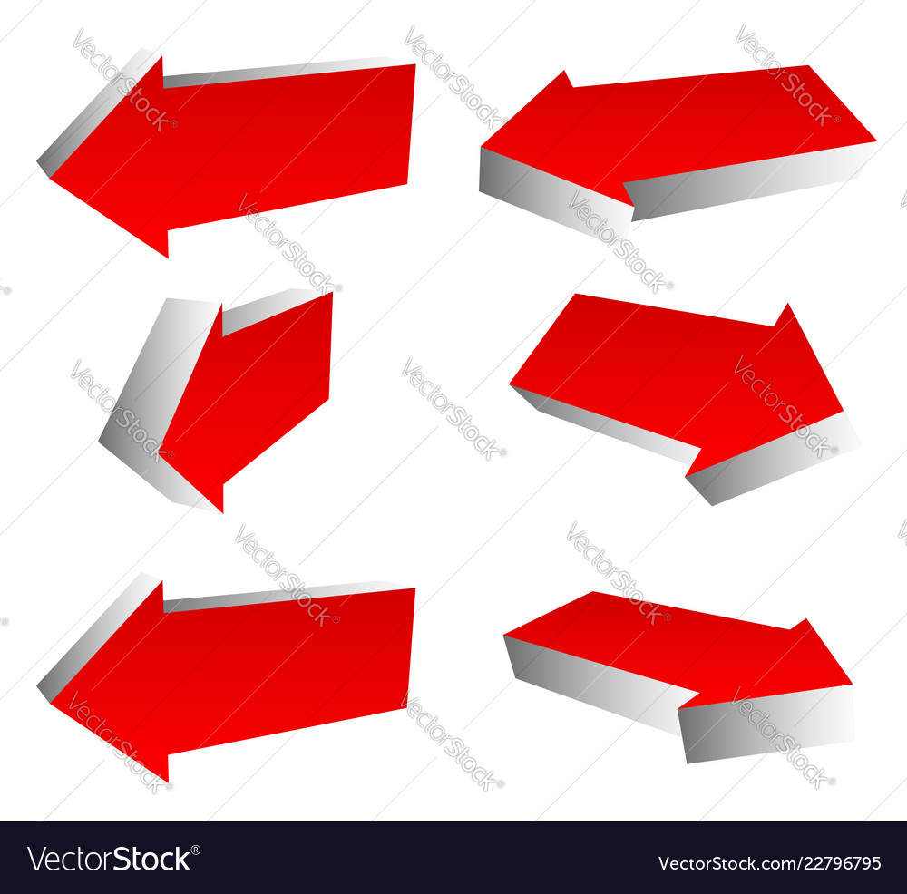 Set of 3d red arrows in different directions left