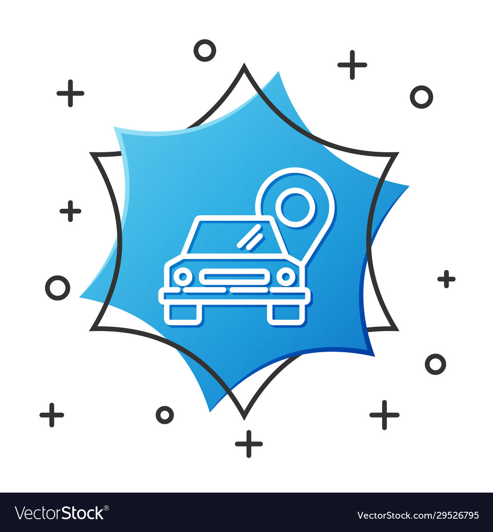 Weiße Linie Kartenzeiger mit Taxi Ikone isoliert vector image Weiße Linie Kartenzeiger mit Taxi Ikone isoliert