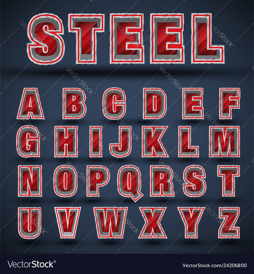 3d red steel font set