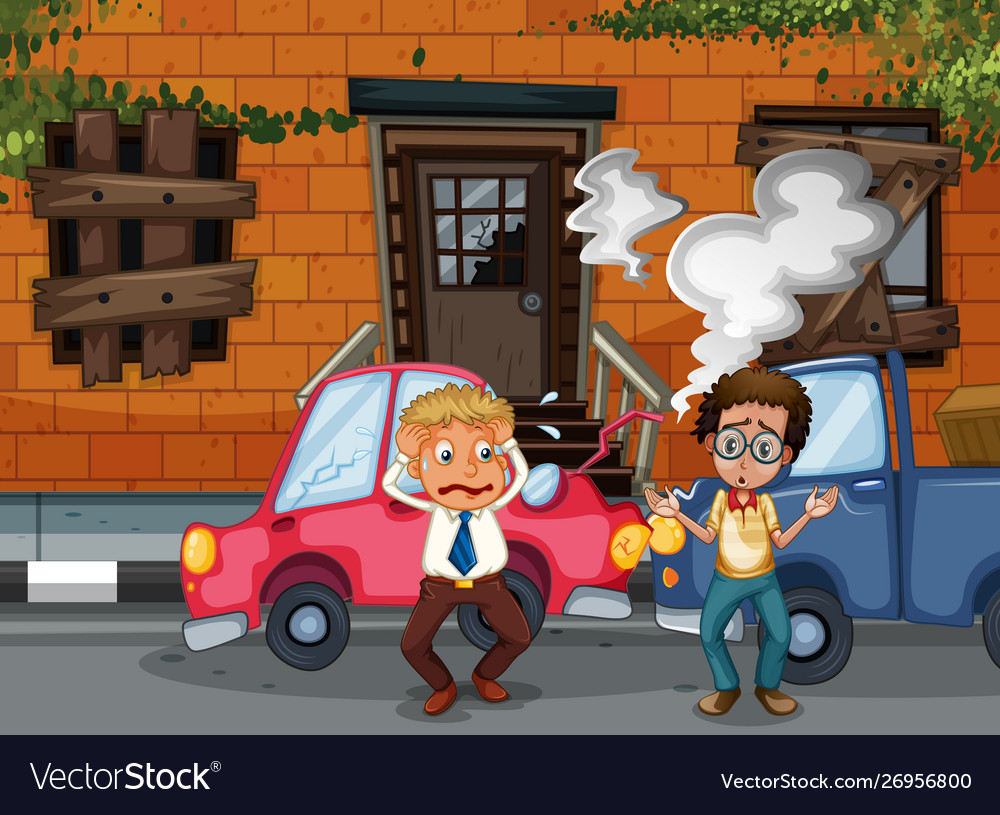 Accident scene with car crash in front building Vector Image