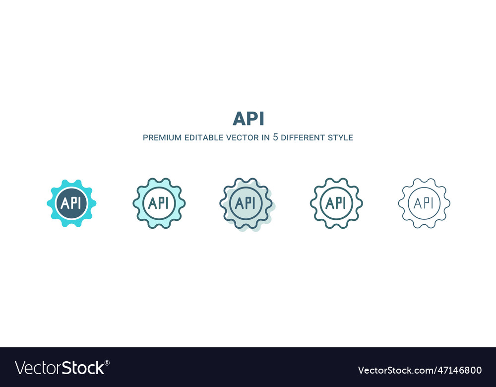 Api icon in 5 different style outline filled two vector image Api icon in 5 different style outline filled two