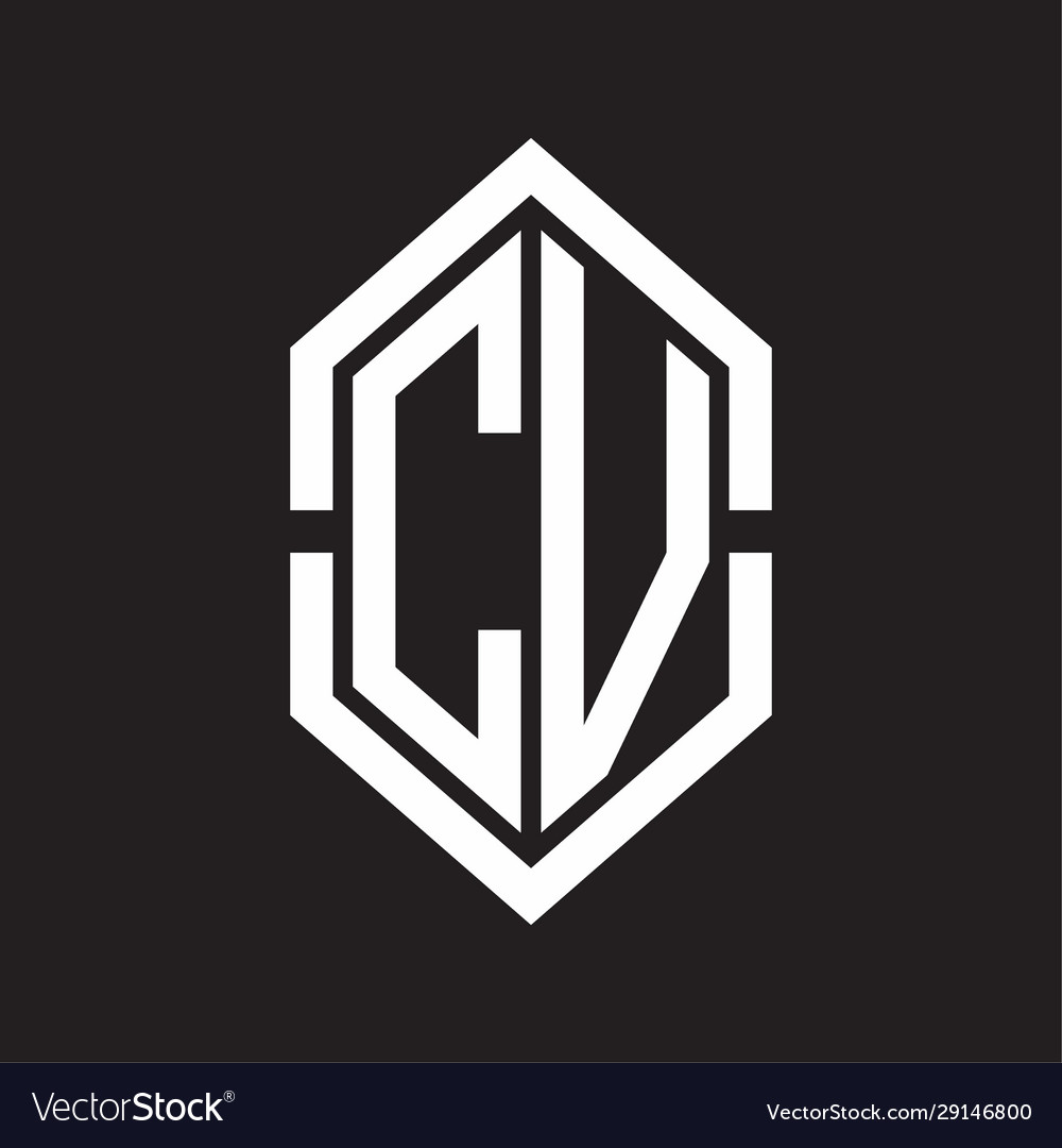 Cv logo monogram with hexagon shape and outline
