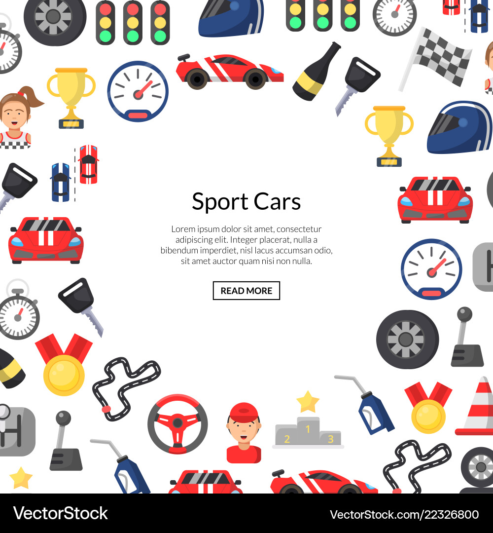 Flat car racing icons background with place Vector Image