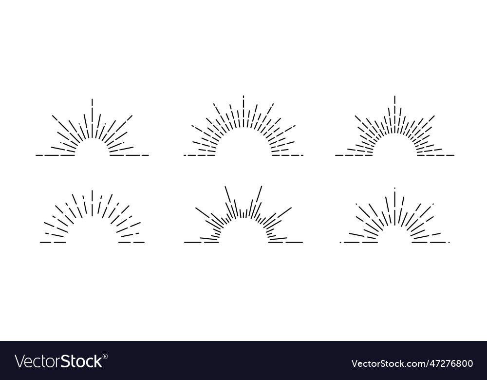 Half sunburst frame set linear sunrise and sunset vector image Half sunburst frame set linear sunrise and sunset