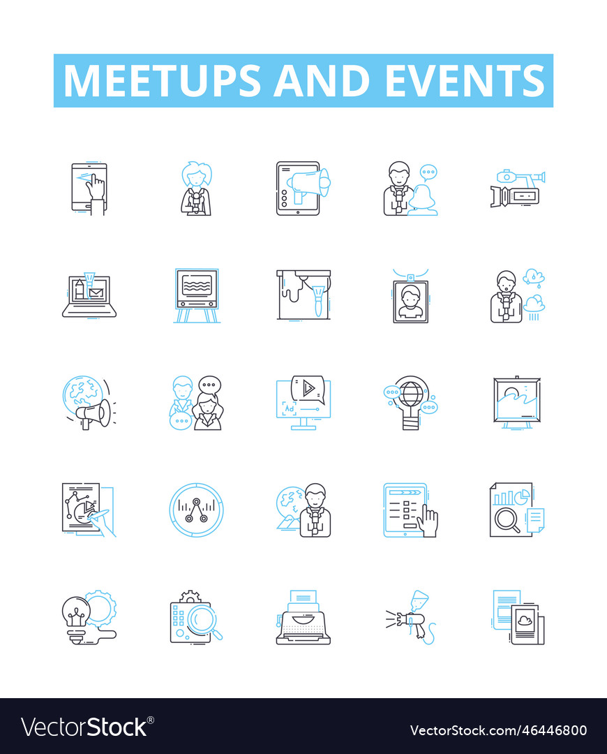 Meetups and events line icons set