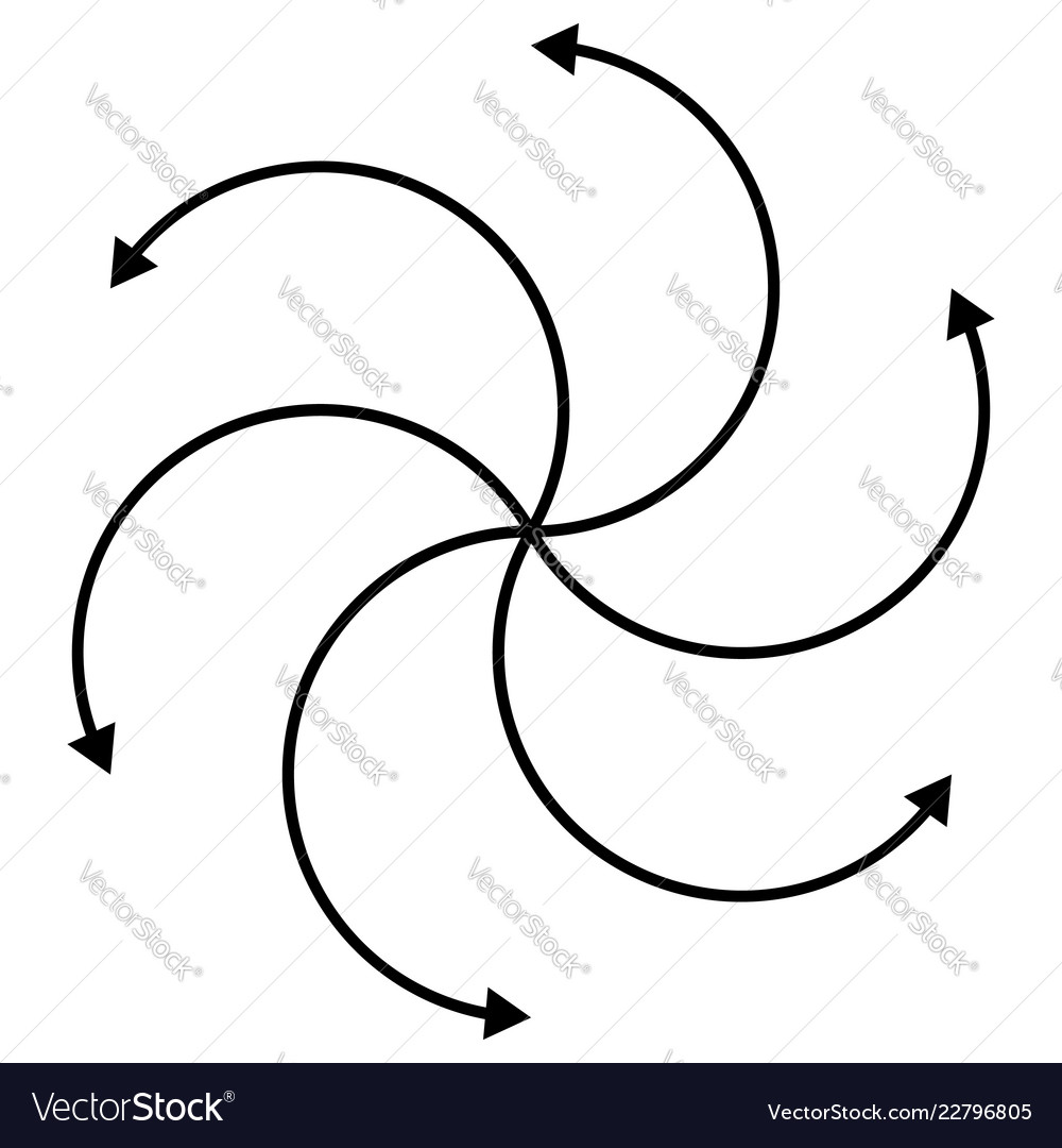 Cyclic rotating curved arrows on white editable