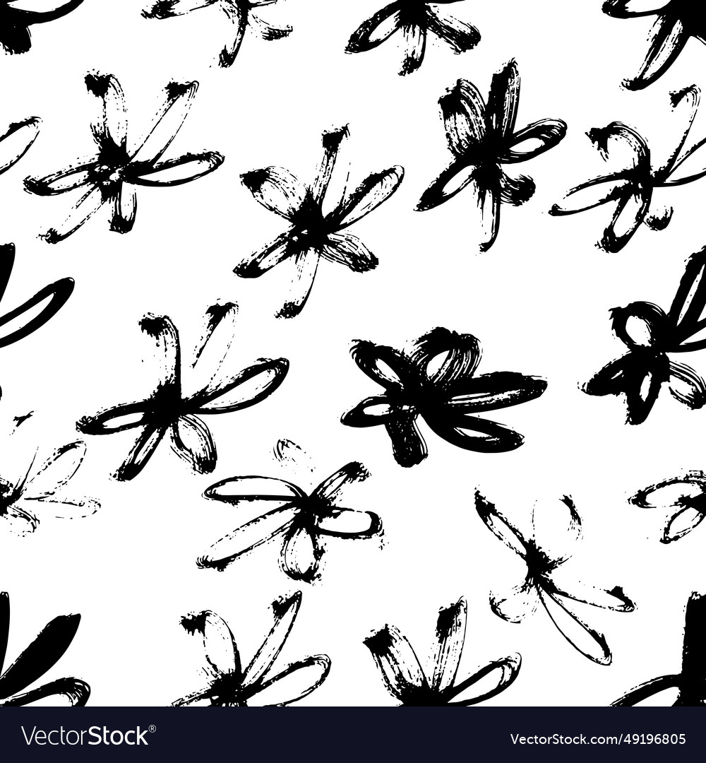 Dry brush flower seamless pattern hand drawn