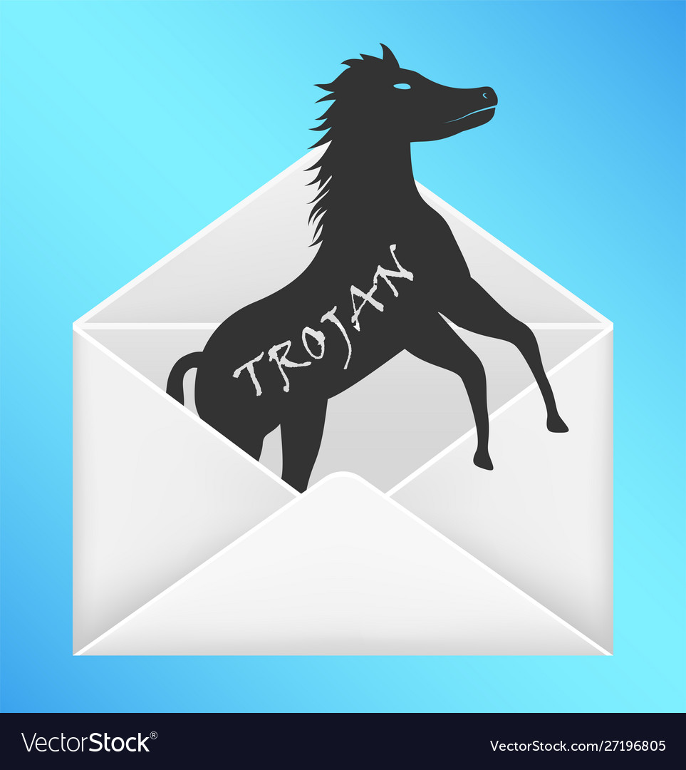 Email envelope open with trojan horse computer Vector Image Email envelope open with trojan horse computer