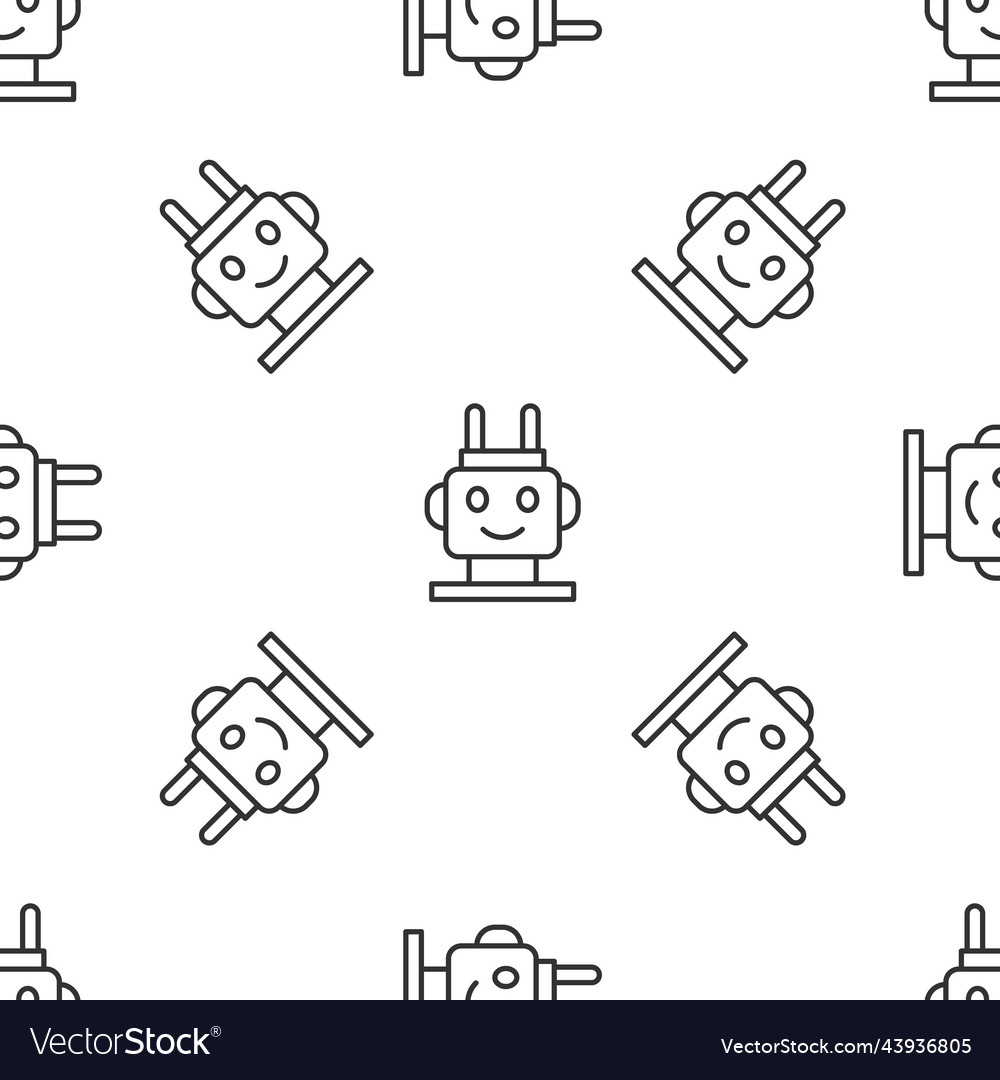 Grey line robot toy icon isolated seamless pattern Vector Image Grey line robot toy icon isolated seamless pattern