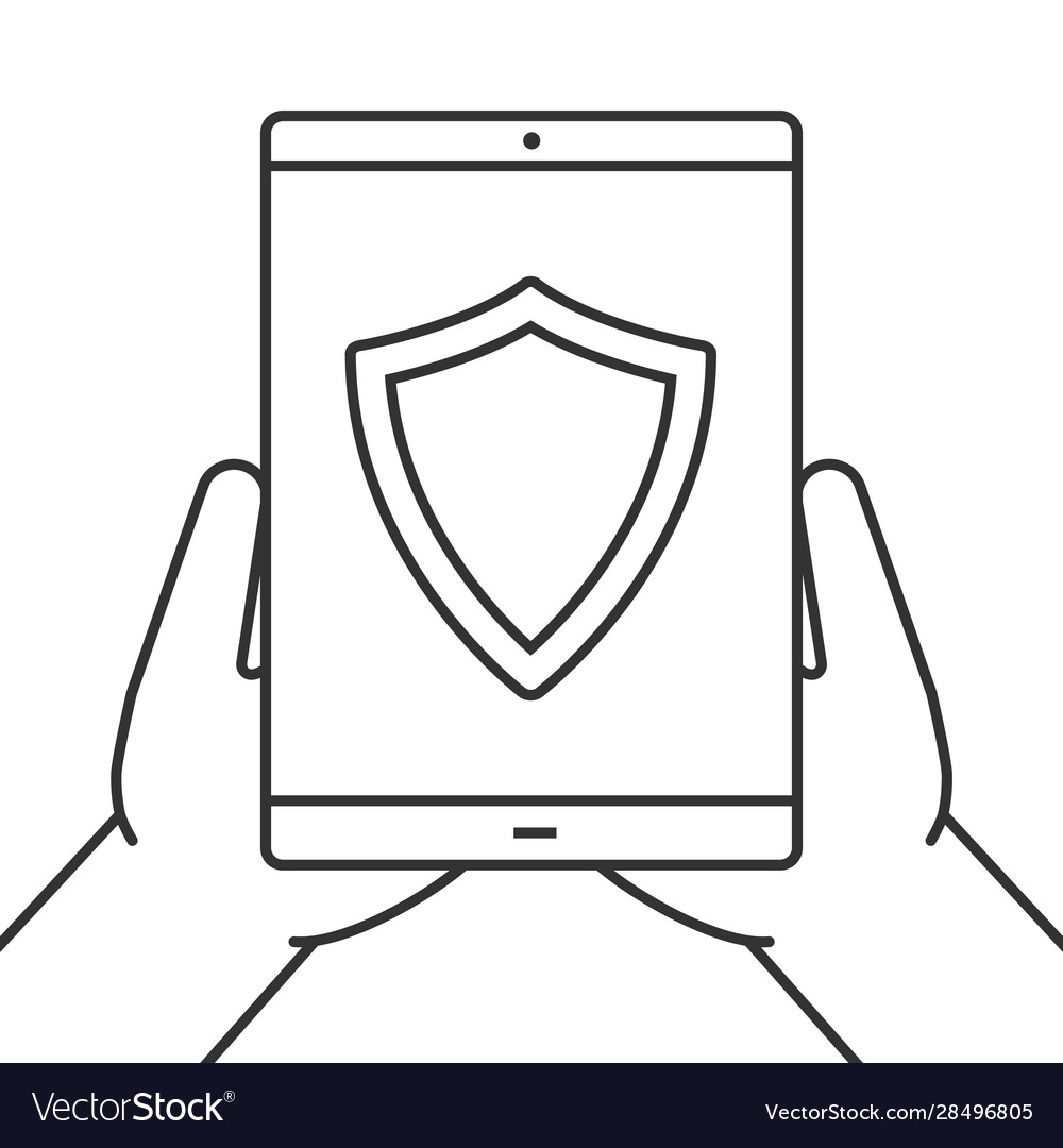 Hands holding tablet computer linear icon vector image Hands holding tablet computer linear icon