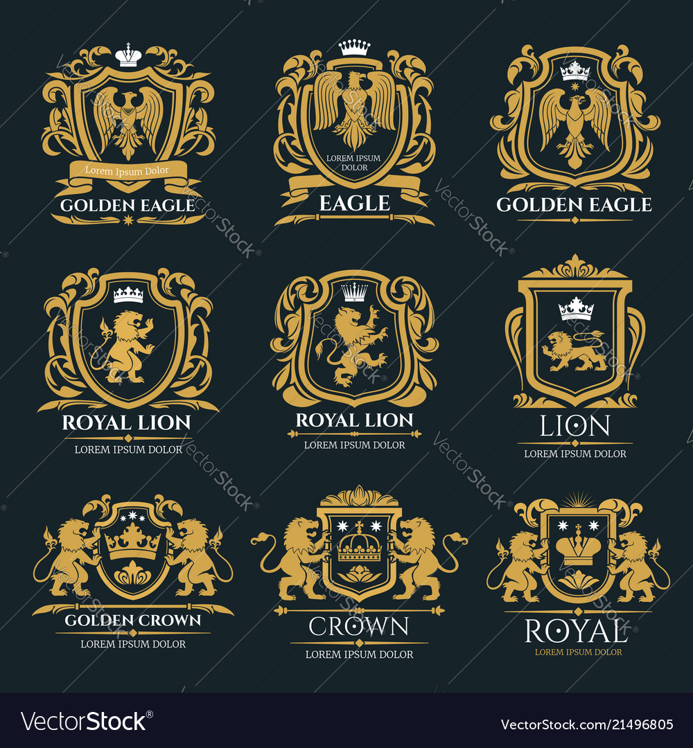 Heraldic coat arms with lion and eagle Royalty Free Vector