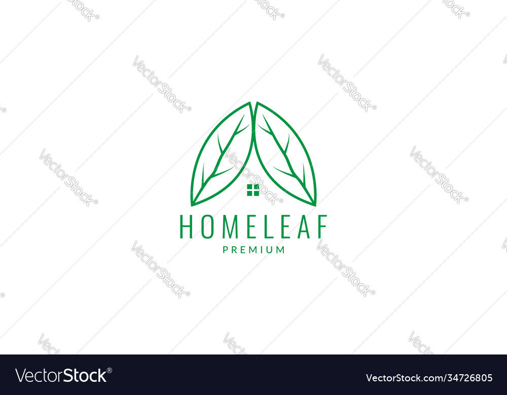 Leaf plant tree line with home house logo icon