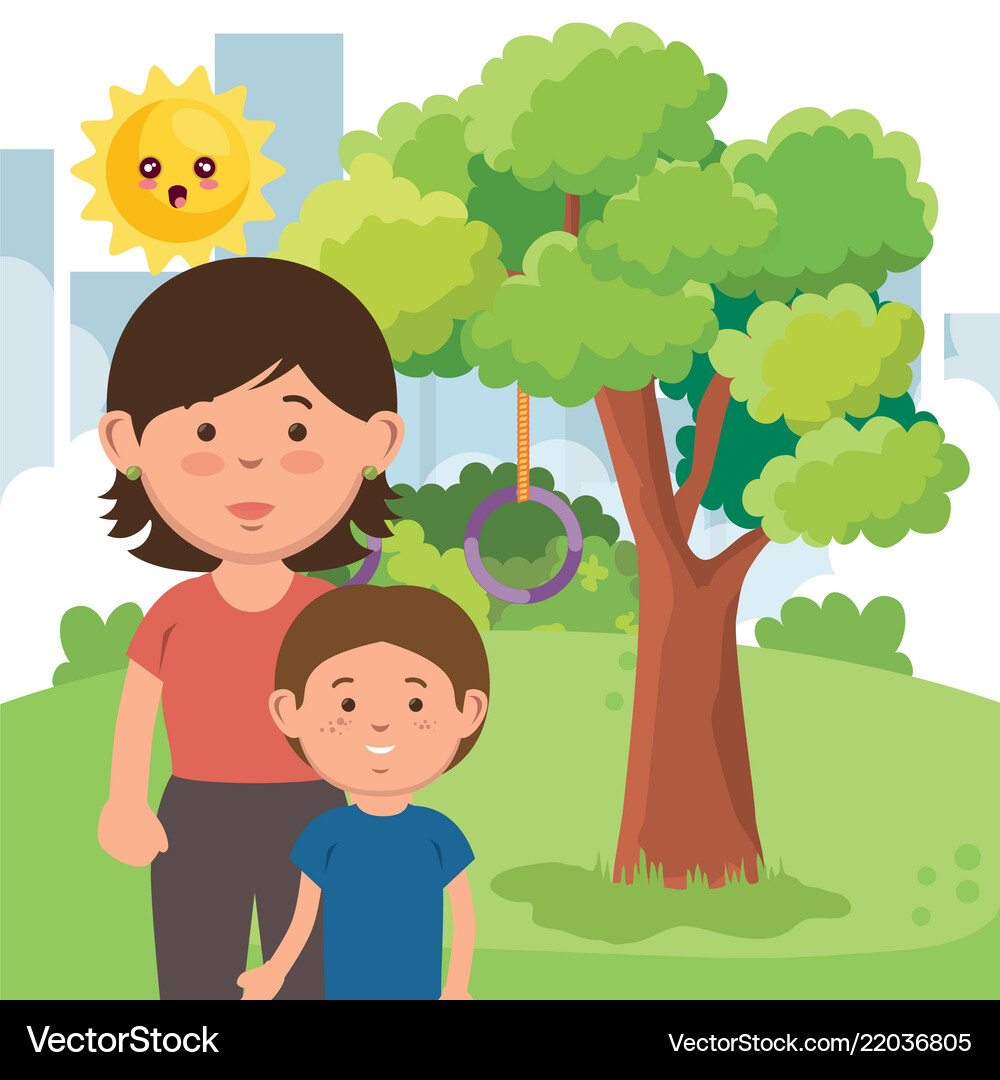 Mother with son on park characters Royalty Free Vector Image