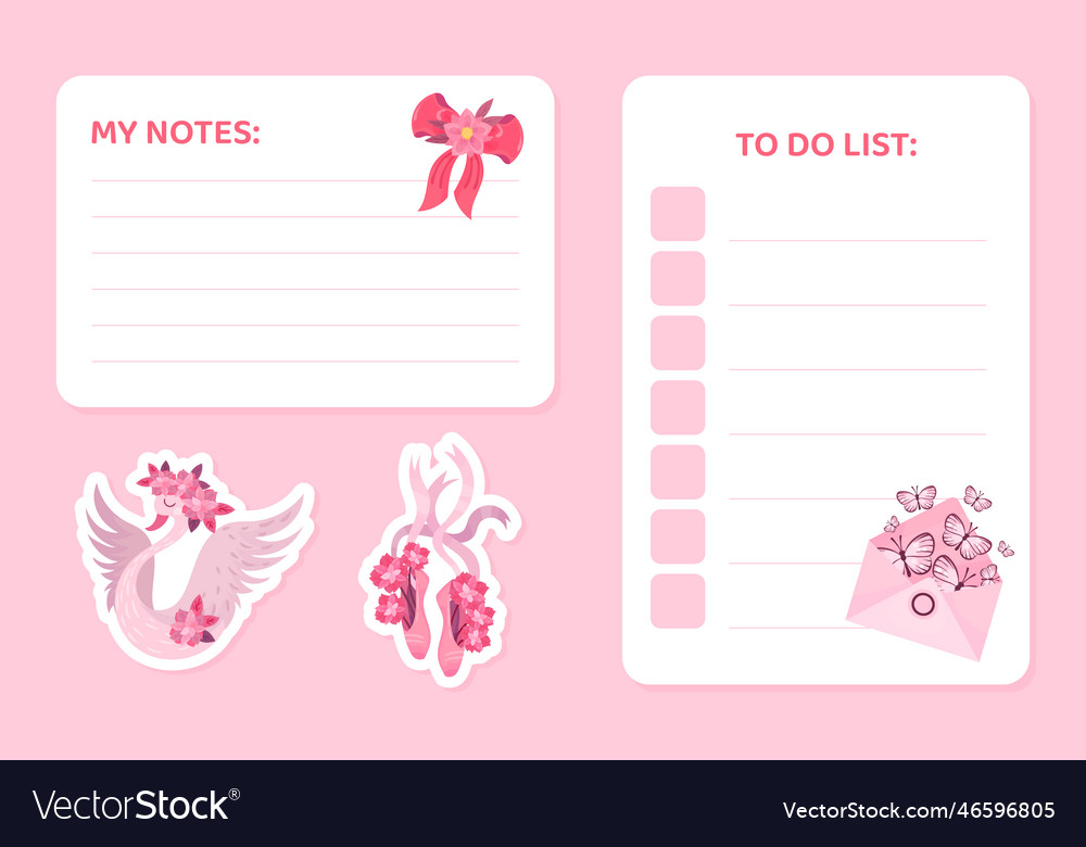 Notes and to do list card design with pink