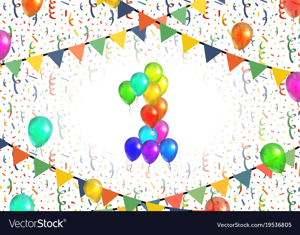 Number one made up from bright colorful balloons