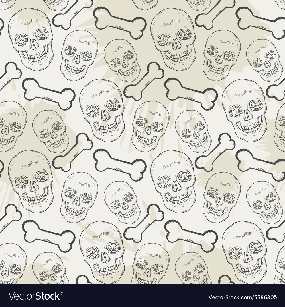 Seamless skull pattern with bone and blots