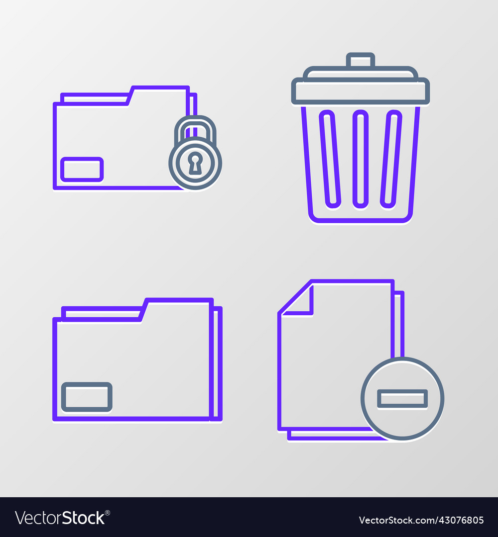 Set line document with minus folder trash can vector image Set line document with minus folder trash can