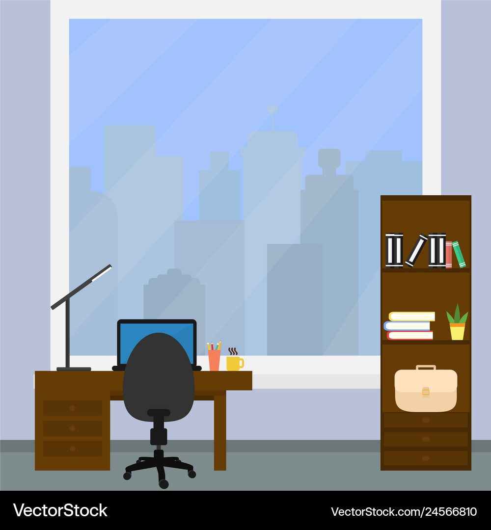 A desktop with laptop and desk lamp Royalty Free Vector