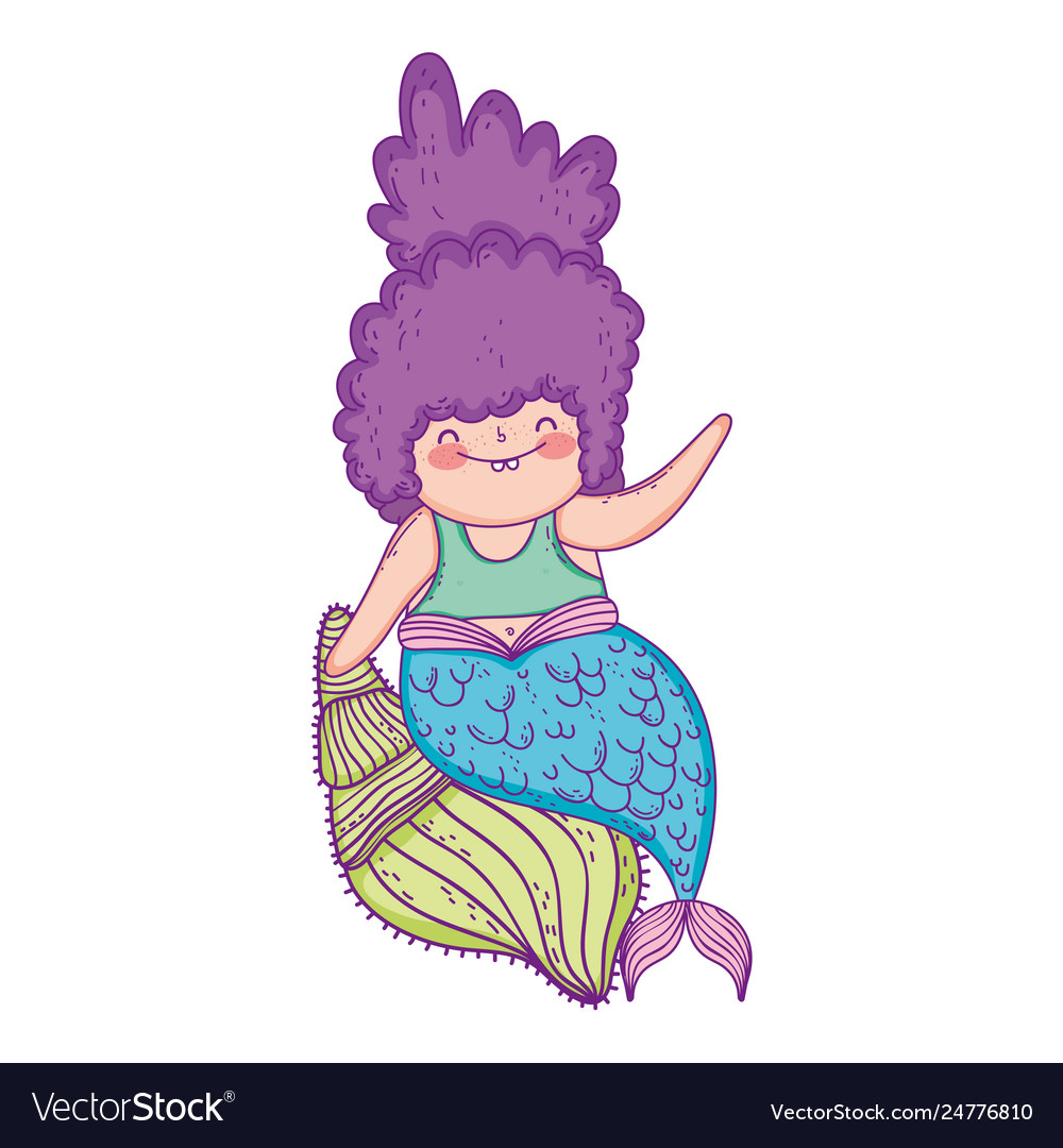 Beautiful mermaid sitting in shell fairytale