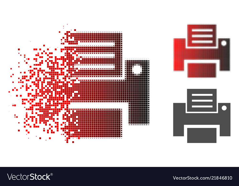 Dissolving pixelated halftone print icon vector image Dissolving pixelated halftone print icon