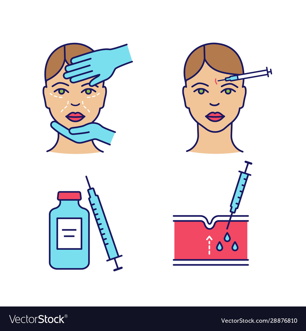 Neurotoxin injection color icons set vector image Neurotoxin injection color icons set