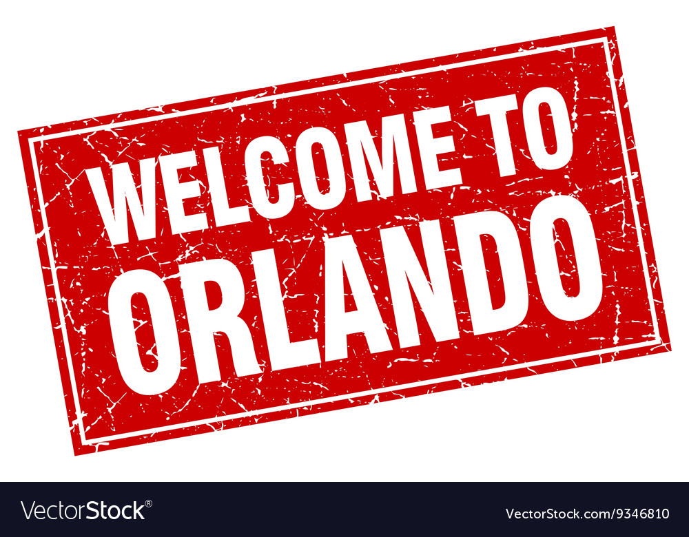 Orlando red square grunge welcome to stamp