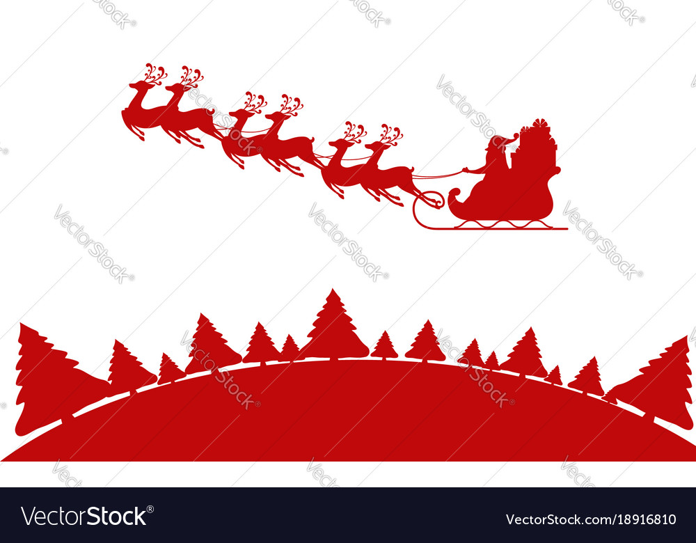 Rote Silhouette santa claus fliegend mit Rentiere