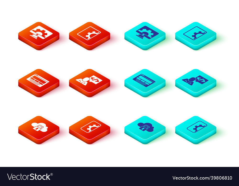 Set cloud computing lock web development ui vector image Set cloud computing lock web development ui