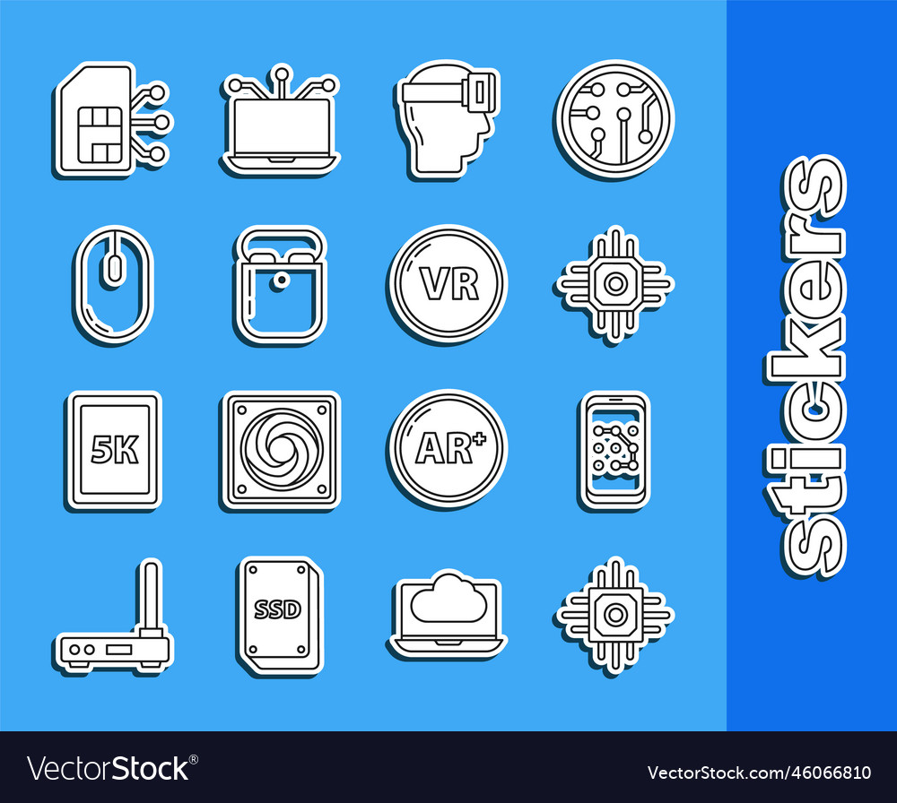 Set line processor mobile and graphic password vector image Set line processor mobile and graphic password