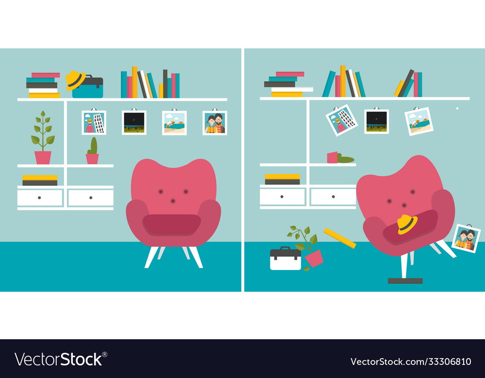 Tidy und untidy room living with armchair Vector Image