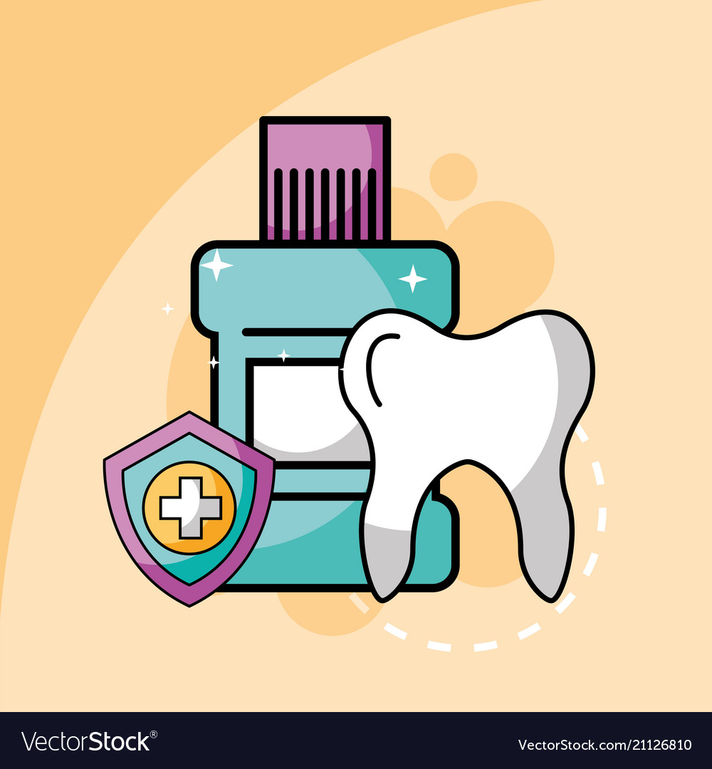 Tooth mouthwash and shield protection dental care Vector Image