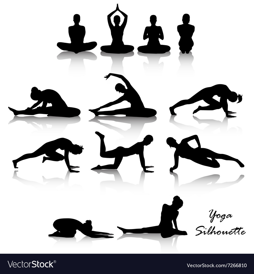 Download Yoga position silhouette set Royalty Free Vector Image