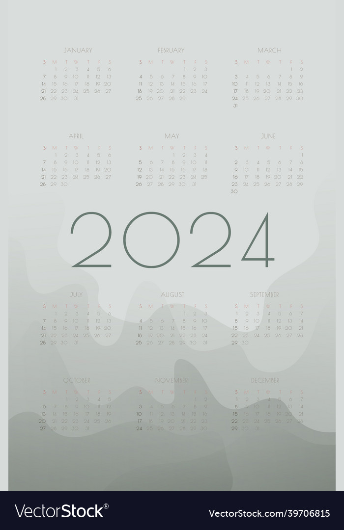 2024 calendar with fog gray gradient fluid wave