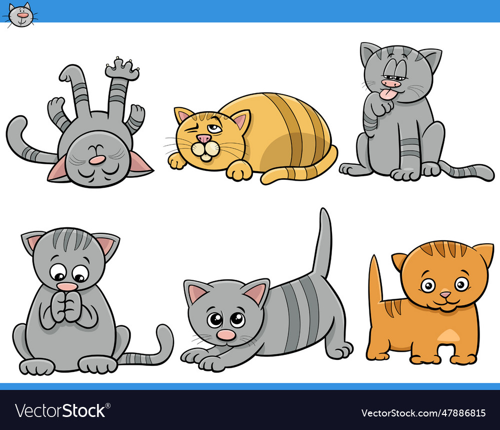 Cartoon cats and kittens comic characters set Vector Image