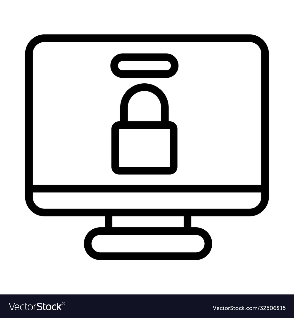 Desktop computer with padlock line style icon
