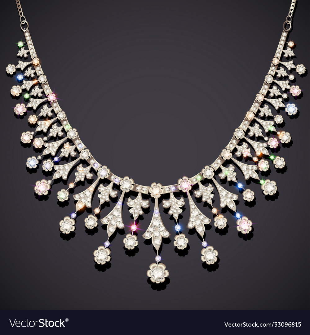 Jewelry silver vintage necklace with precious Vector Image