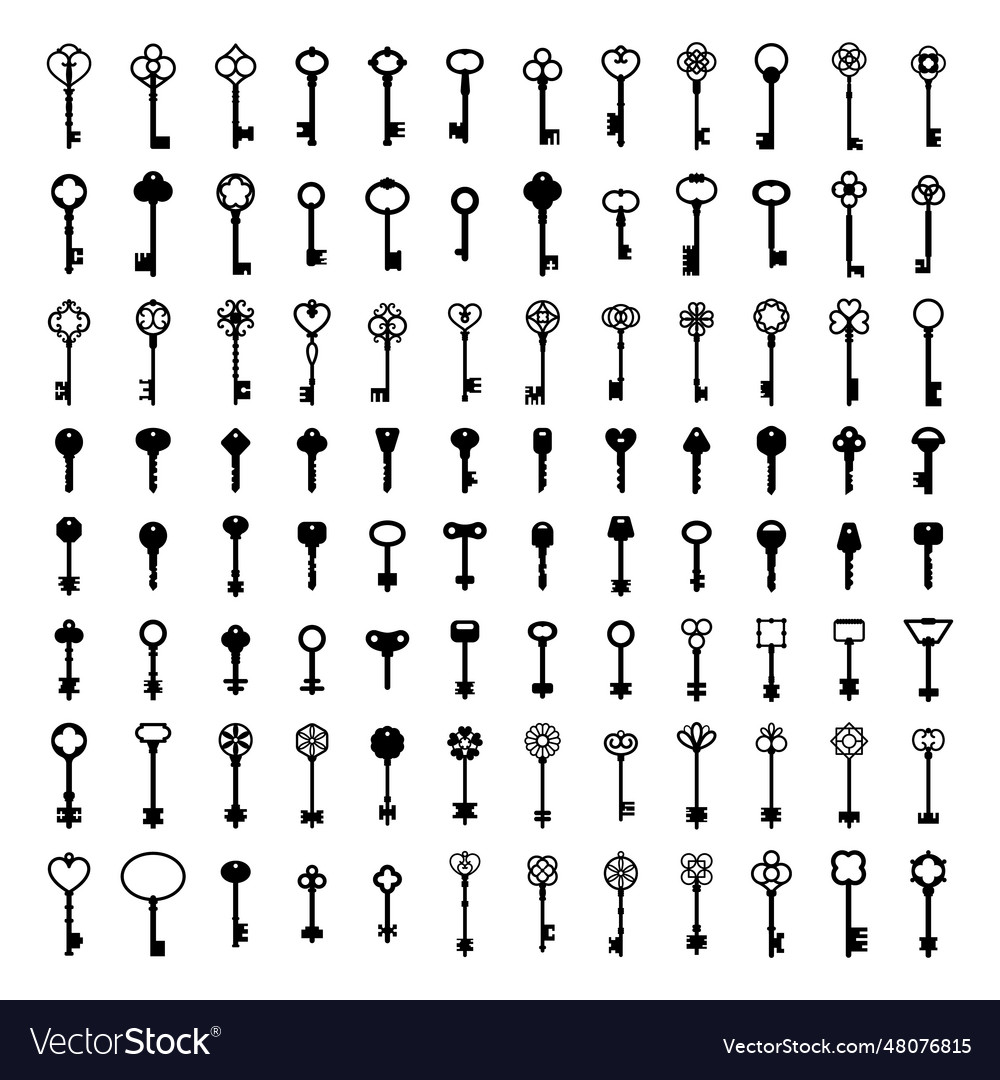 Key silhouettes vintage house keys retro safe