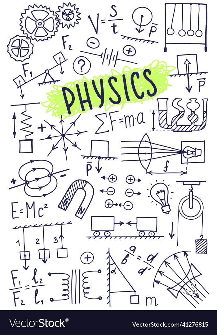 Phisics symbols icon set science subject doodle