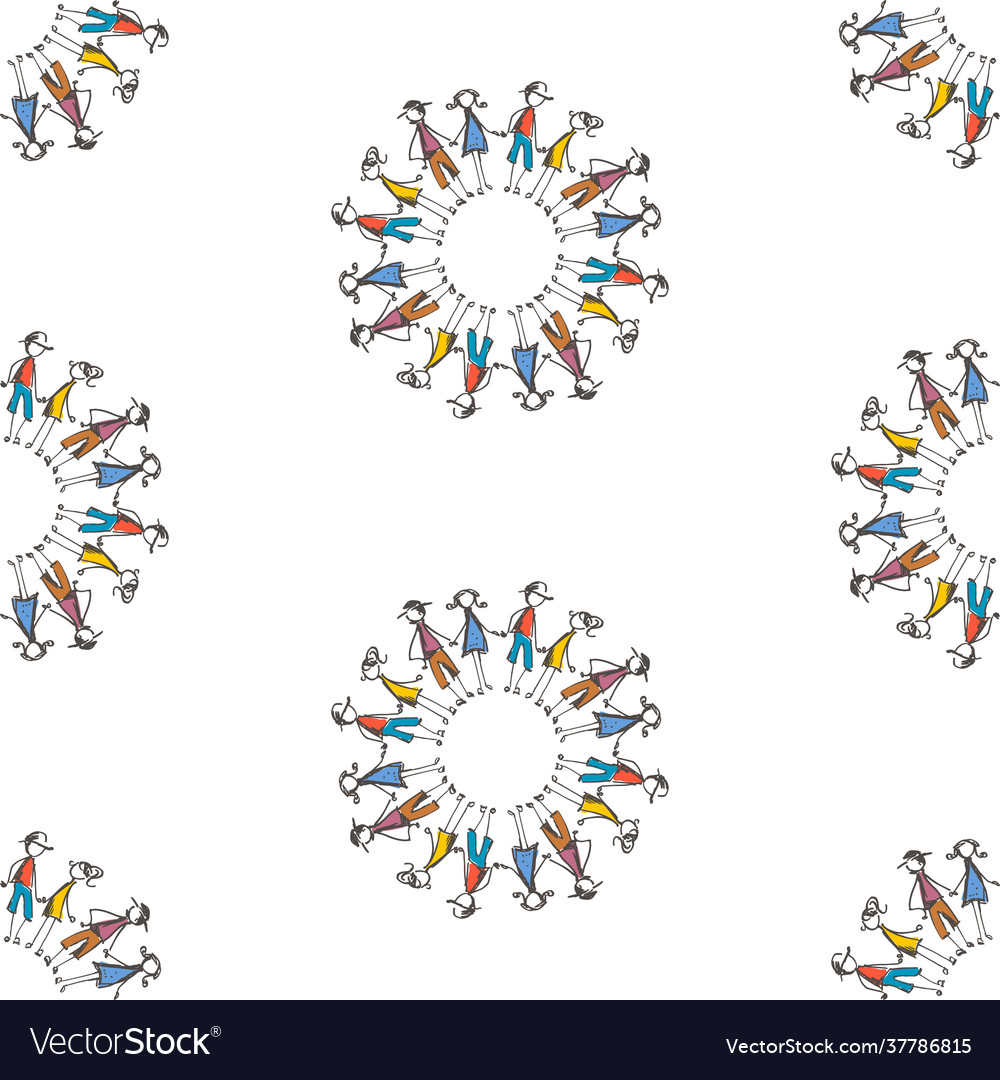 Seamless pattern from outline colorful people