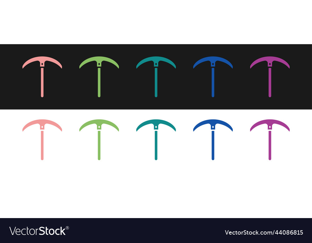 Set Pickaxe Ikone isoliert auf schwarz und weiß vector image Set Pickaxe Ikone isoliert auf schwarz und weiß