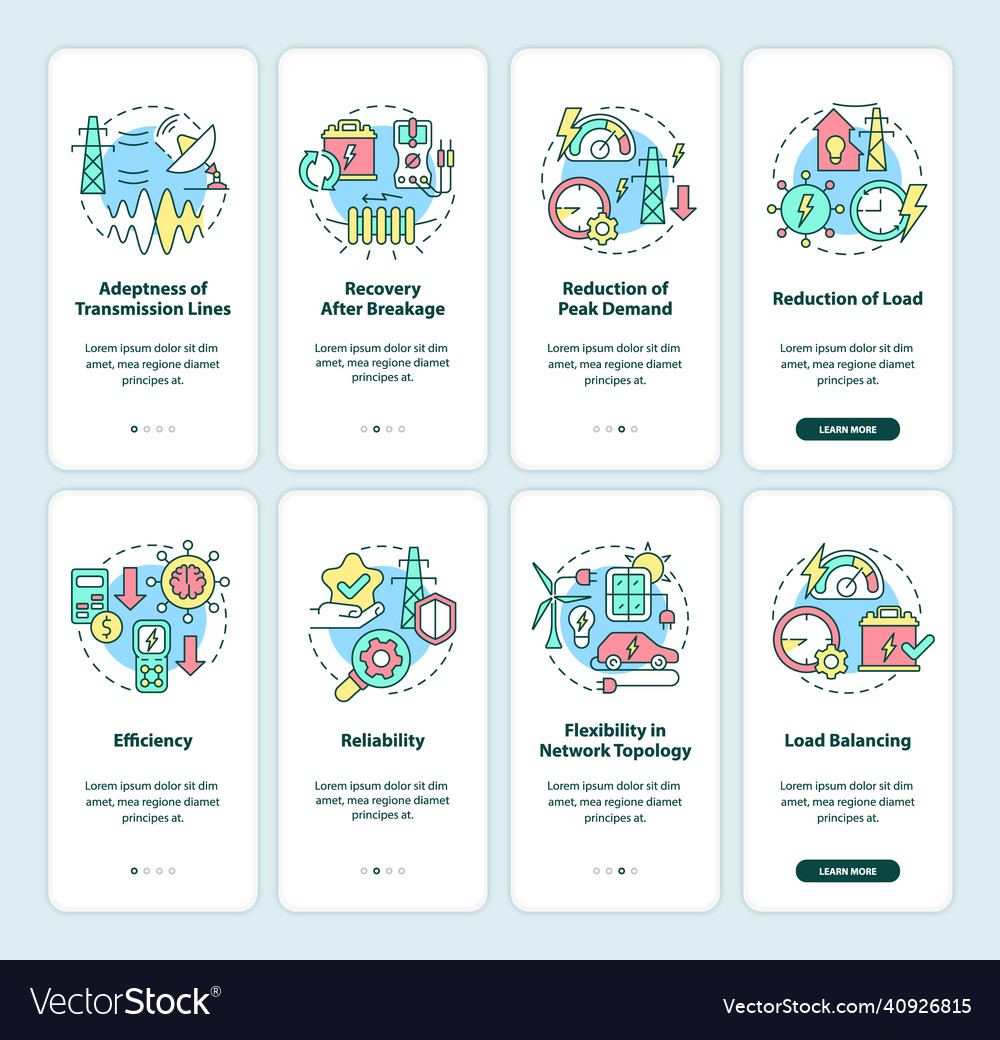 Smart grid onboarding mobile app screen set vector image Smart grid onboarding mobile app screen set