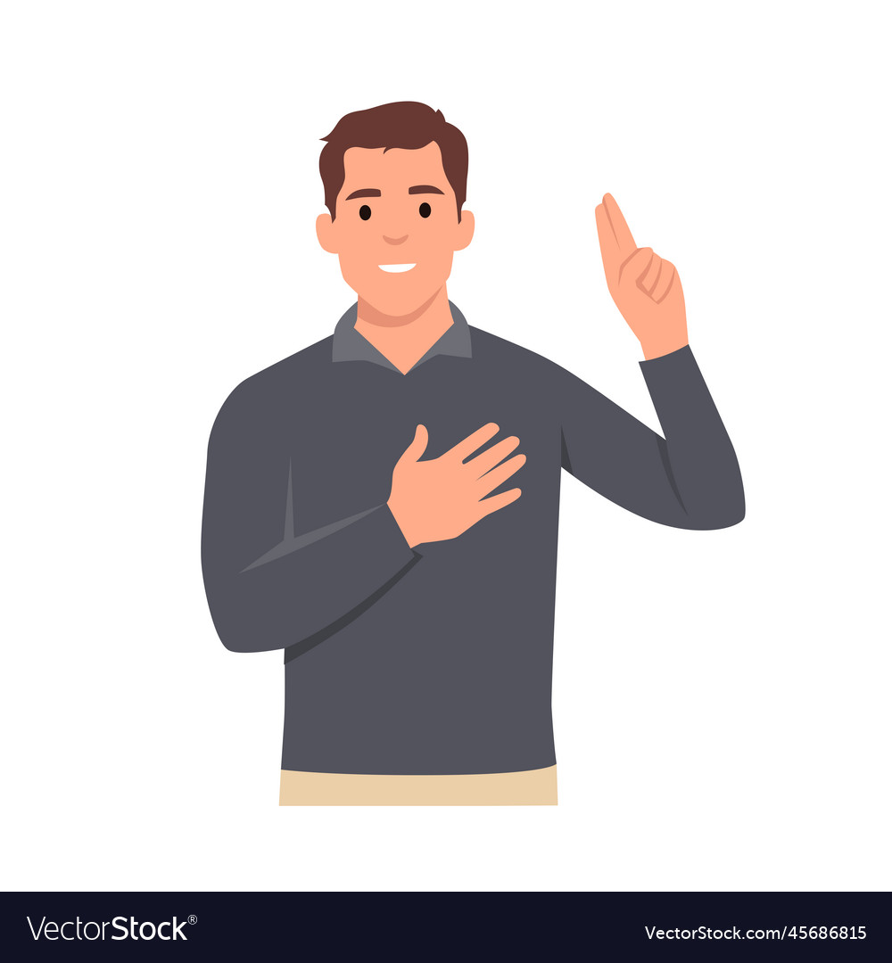 Young man keeping hands on chest smiling friendly Vector Image