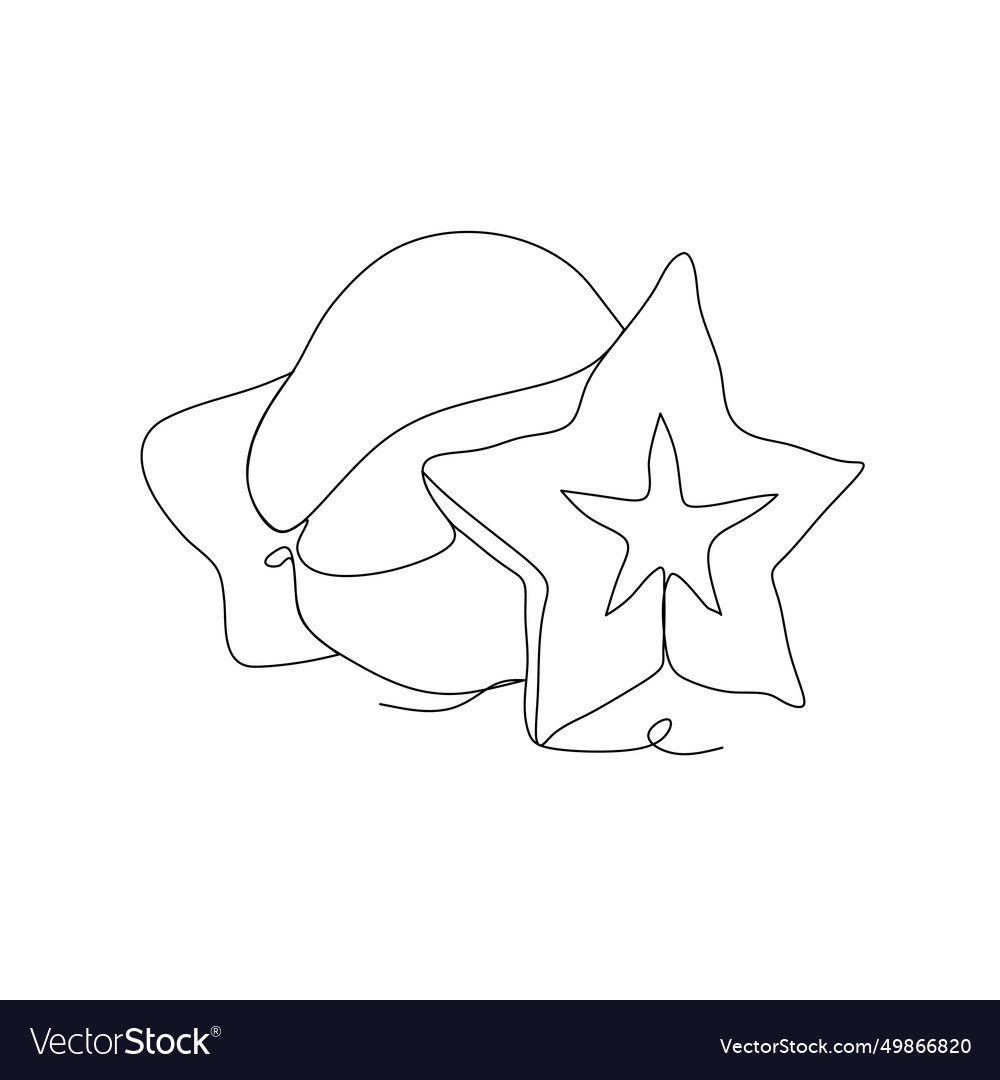 Continuous one single line drawing of star fruit