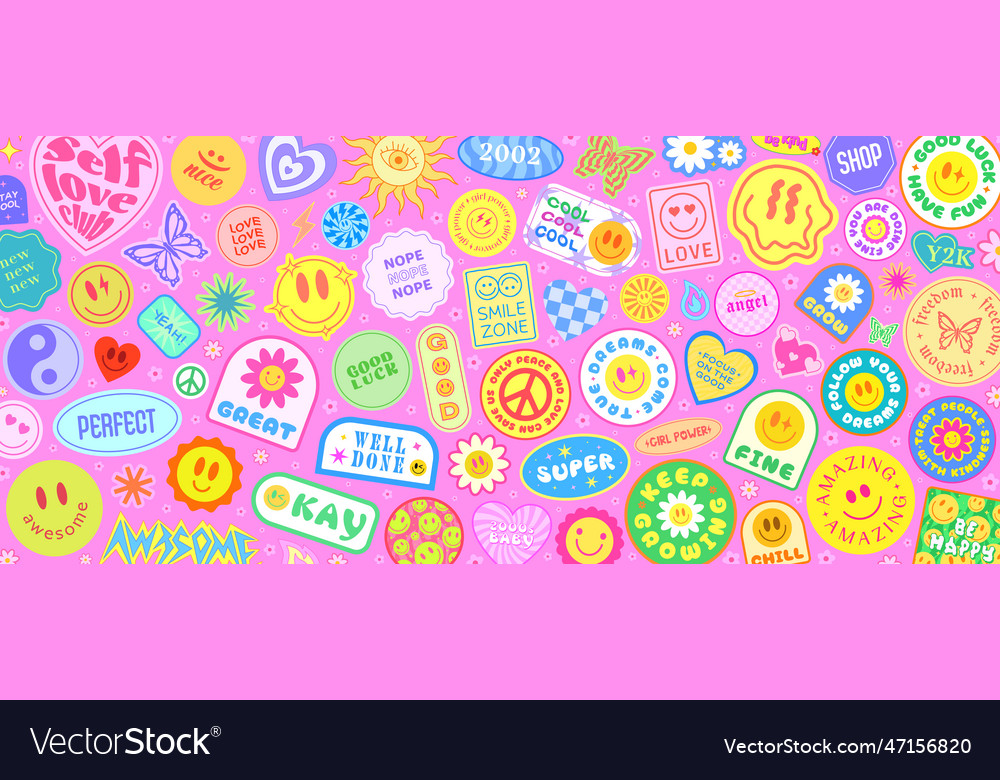 Cool groovy stickers background y2k patches Vector Image
