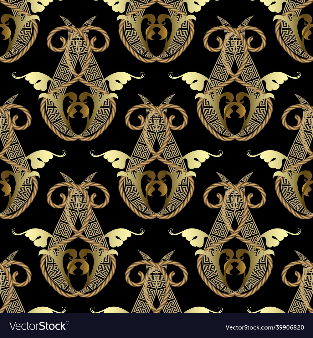 Gold vintage seamless pattern floral greek style