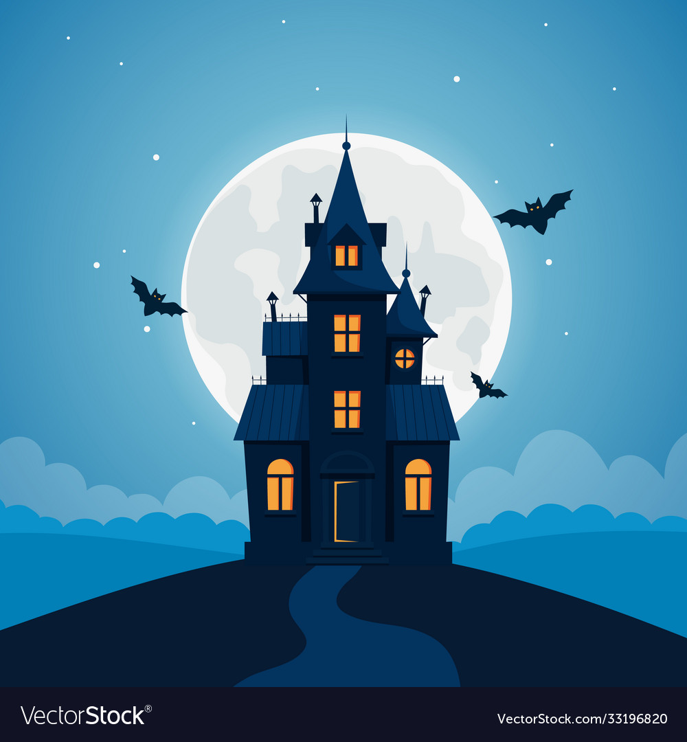 Halloween background with haunted house full moon Vector Image