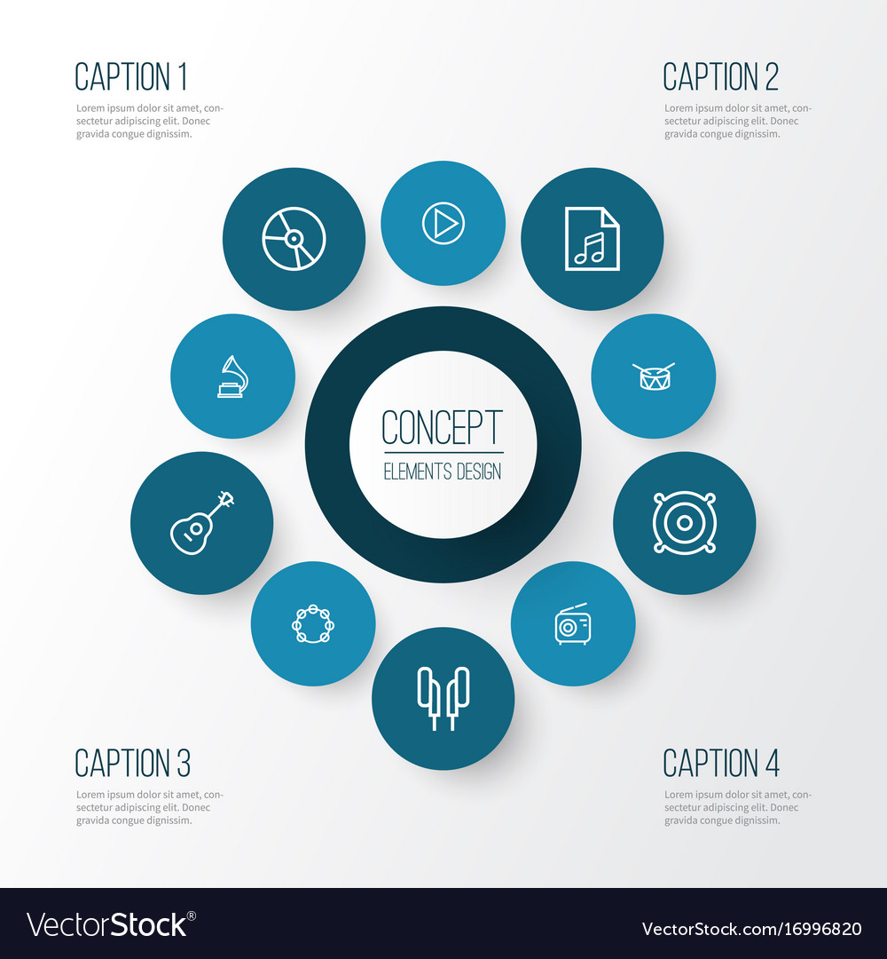 Multimedia outline icons set collection of circle