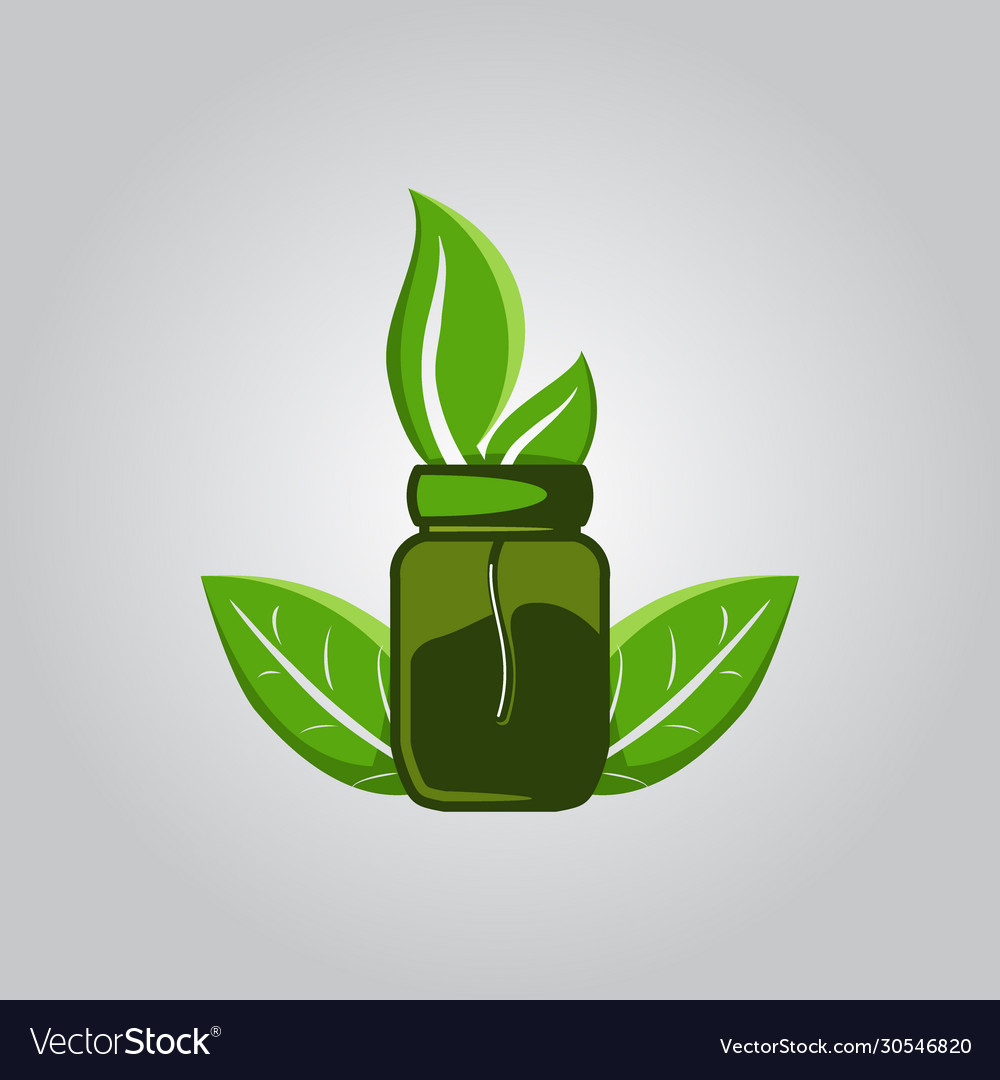 Pan jar or bowl and leaf healthy logo vector image Pan jar or bowl and leaf healthy logo