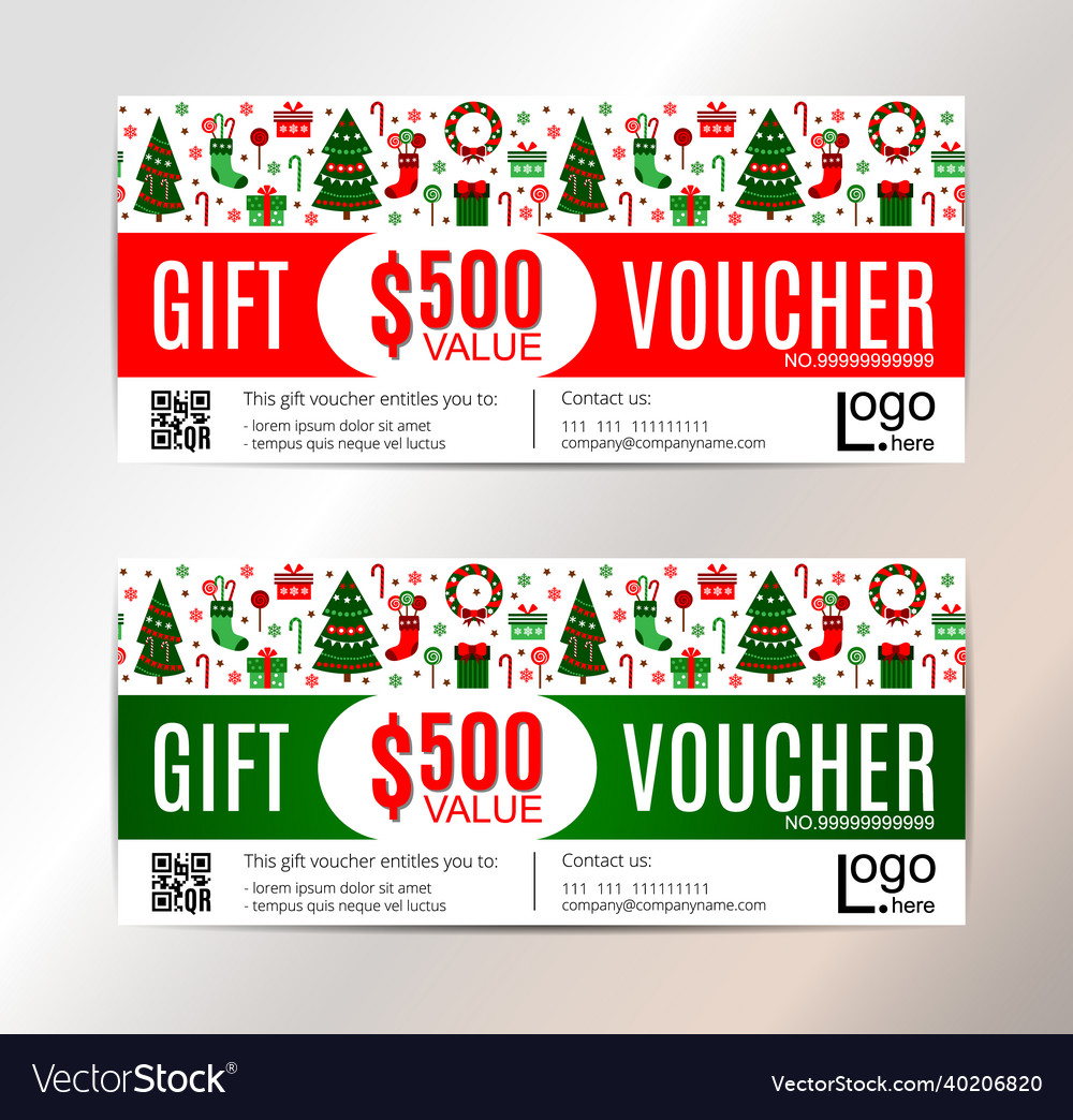 Set Of Christmas Voucher Template With Flat Vector Image